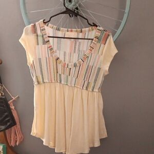 Sugarfox Cream and Multicolor Babydoll Top